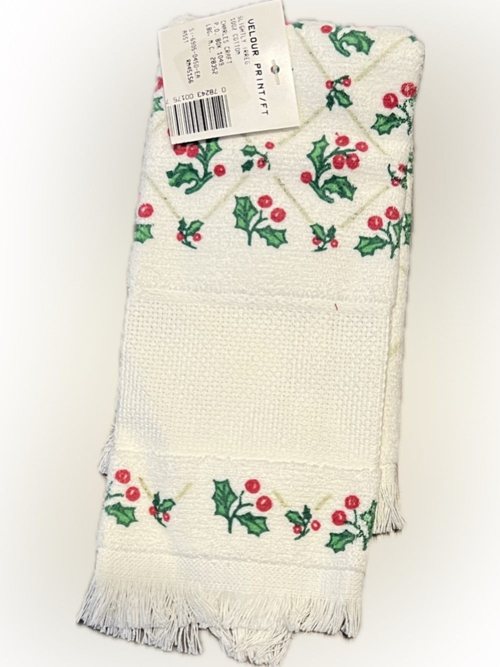 🔴Vintage Charles Craft Fingertip Tea Towel Cross Stitch Christmas Plaid Holiday